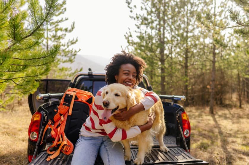 Girl in back of truck