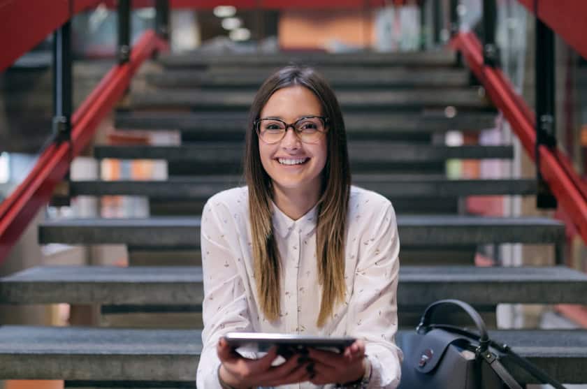 College student on stairs