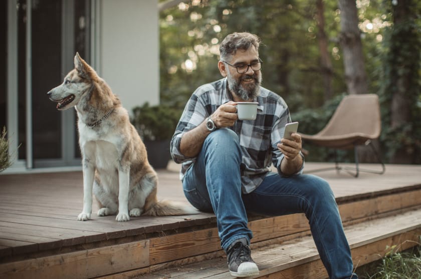 Man outside on phone