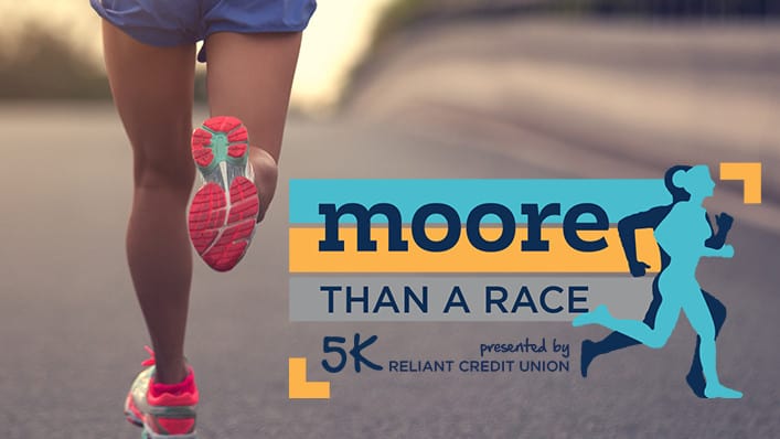 girl running with moore than a race logo, no date