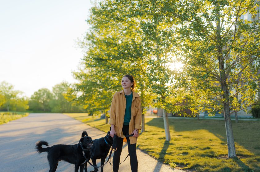 Woman with 2 dogs