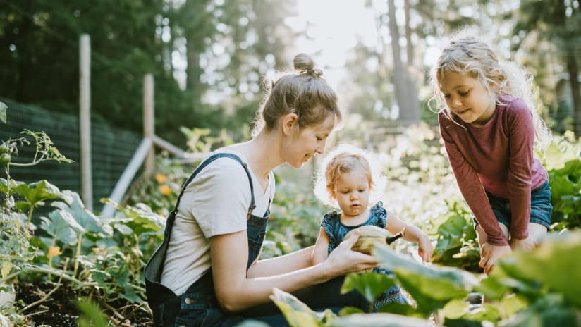 Young family in garden