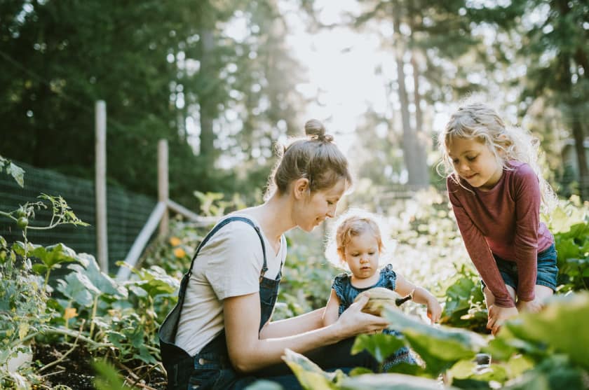 Young family in garden