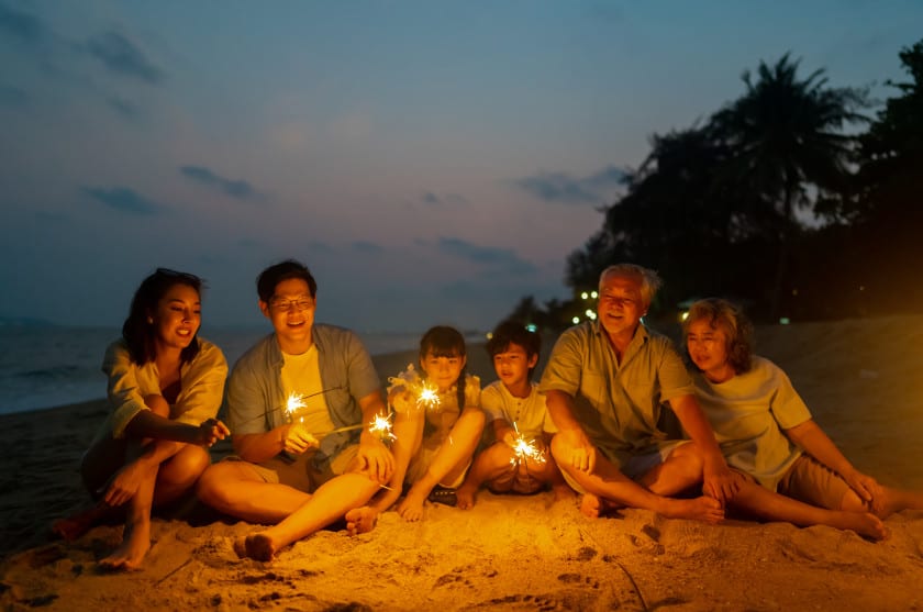Family at beach