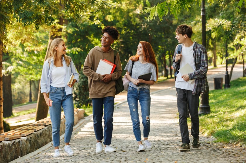 College students walking on campus